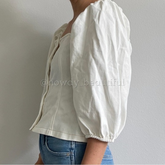 Lush front button square neck balloon sleeve crop - Picture 2 of 8